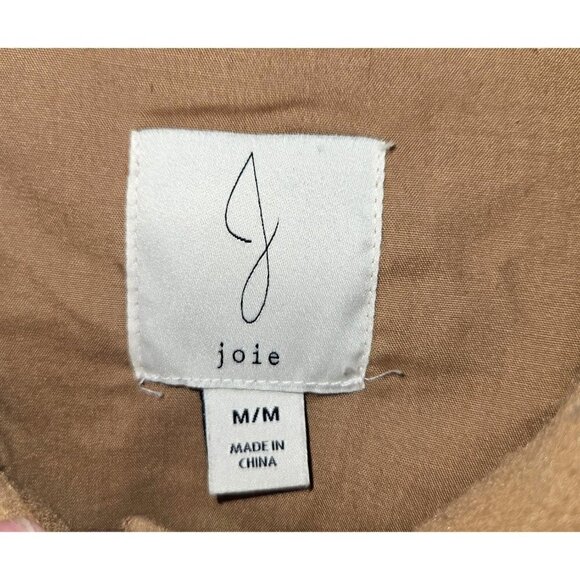 Joie Mid Length Jacket Shacket Sz M Tan Camel Lined Button Down Belted Pockets - Picture 7 of 9